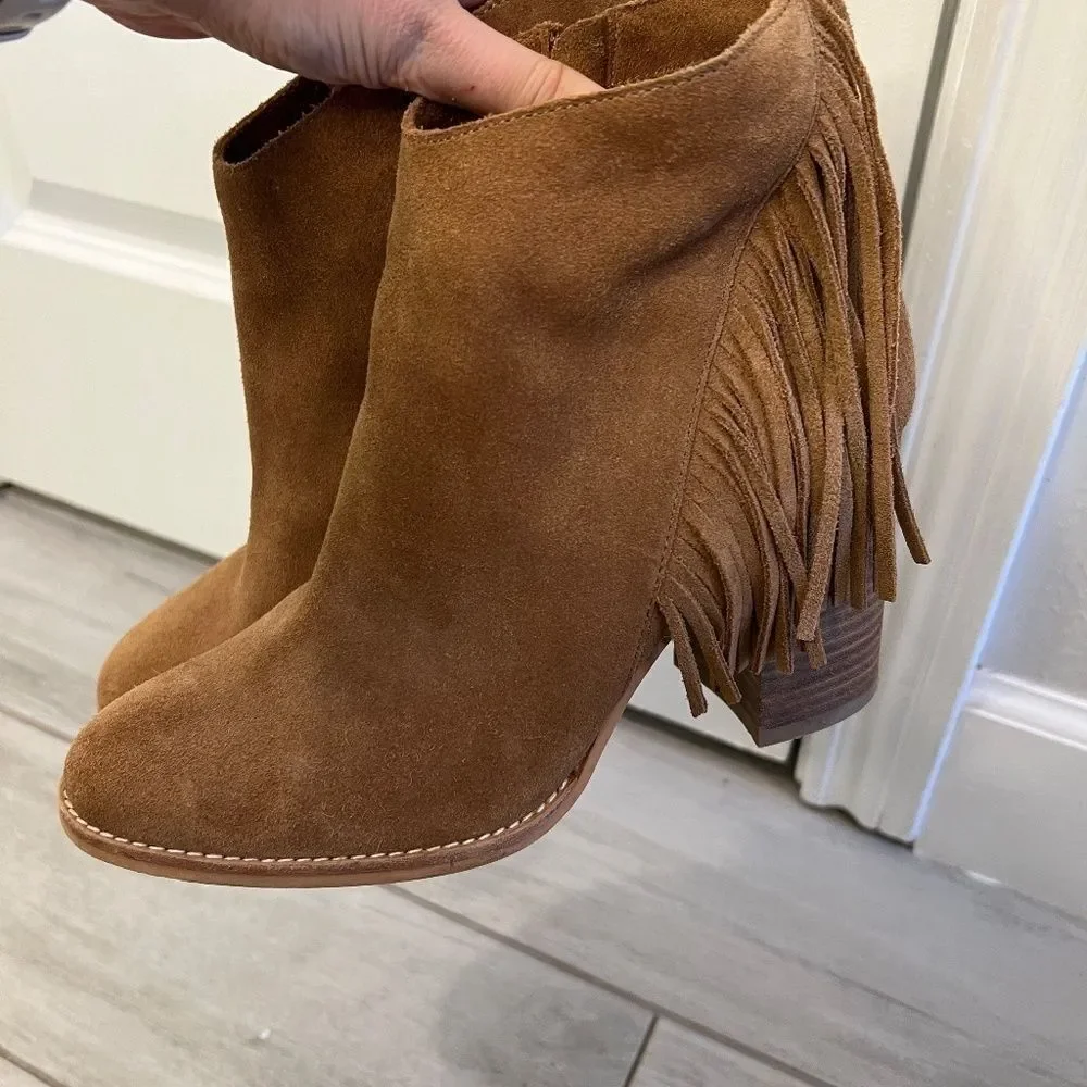 Arturo Chiang Reiden Fringe Ankle Boot, Brown Suede Size 8.5 - Picture 3 of 10
